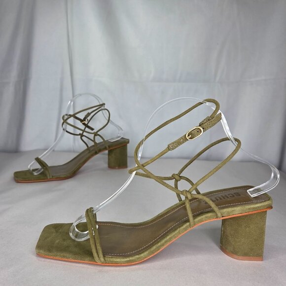 Schutz Pompeii Military Green Block Sandal - Picture 1 of 7